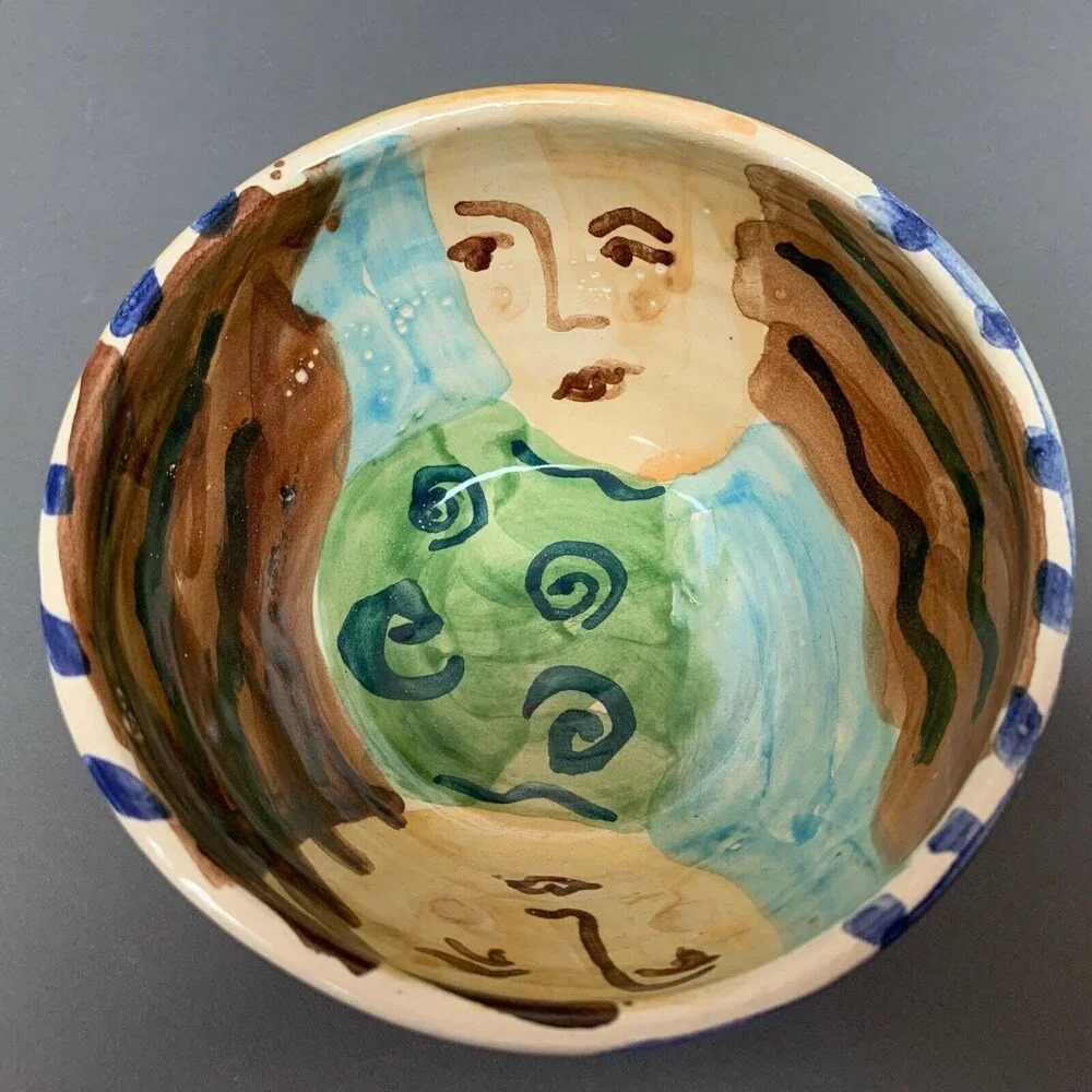 Katy‎ D Soup Cereal Bowls Multicolor Faces Lot of 2